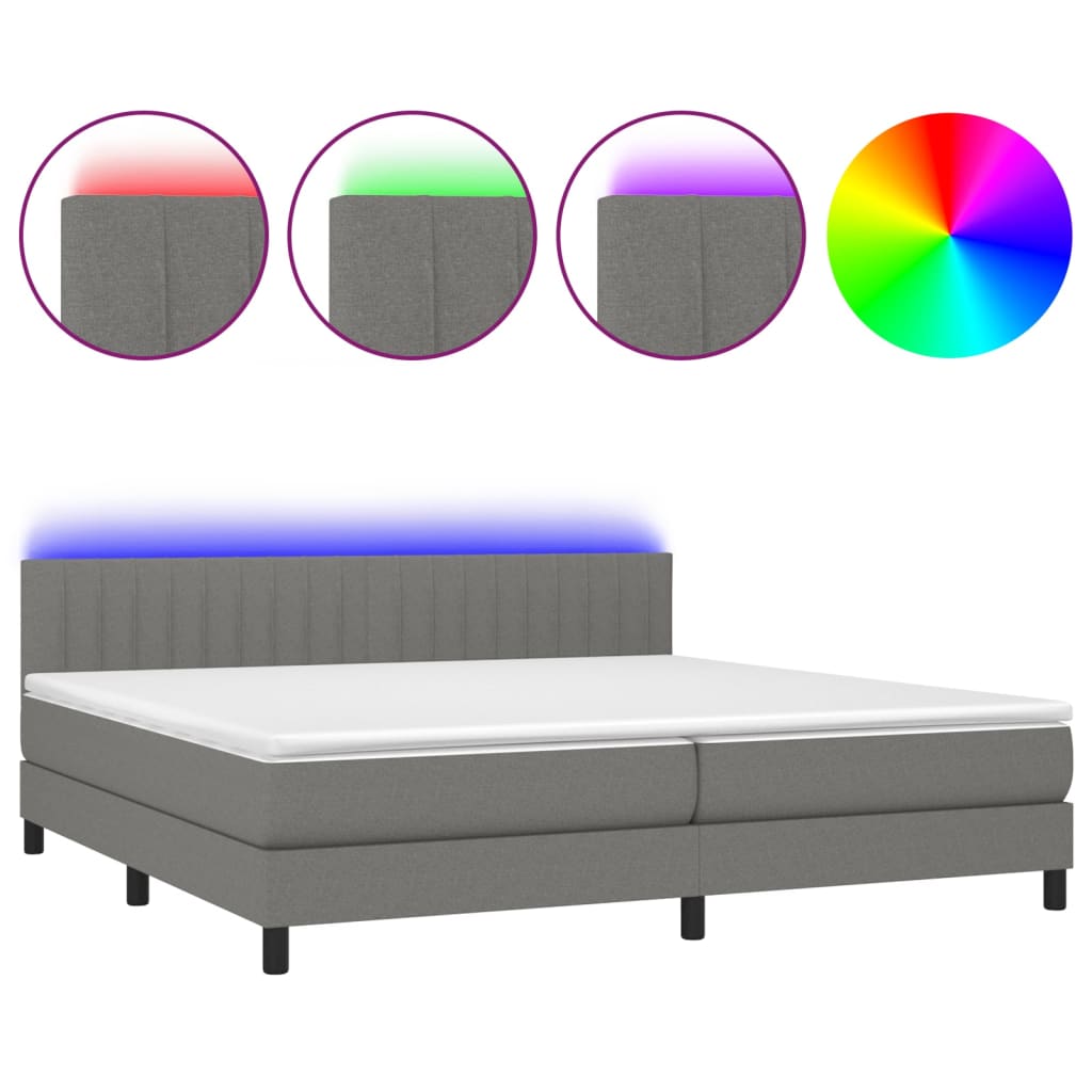 Letto a Molle Materasso e LED Grigio Scuro 200x200cm in Tessuto - homemem39