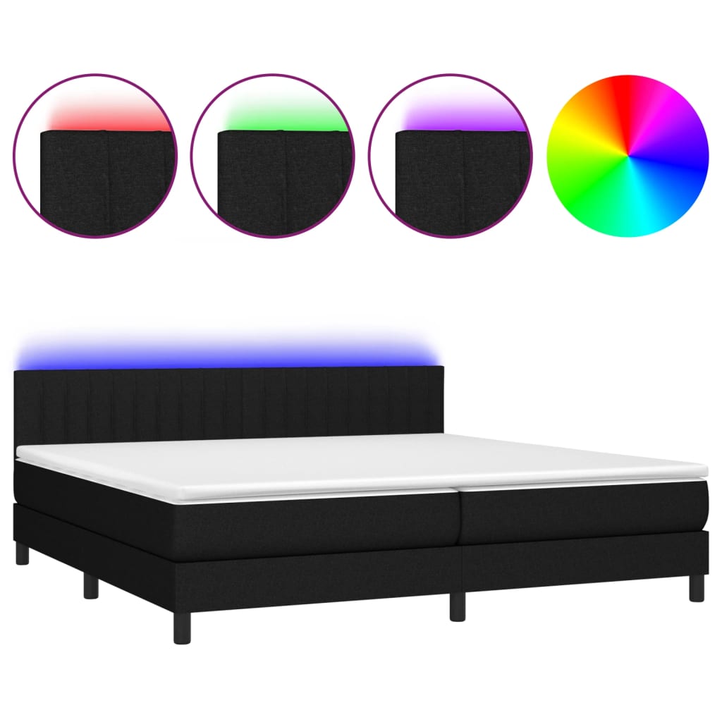 Letto a Molle Materasso e LED Nero 200x200cm in Tessuto - homemem39