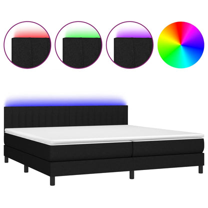 Letto a Molle Materasso e LED Nero 200x200cm in Tessuto - homemem39