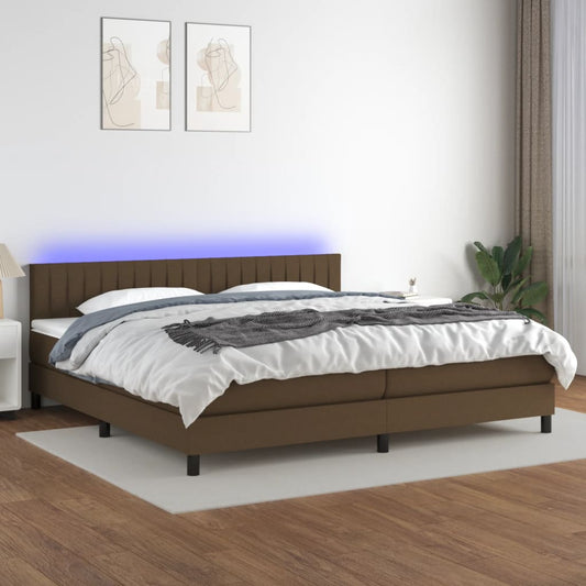 Letto a Molle Materasso e LED Marronescuro 200x200cm in Tessuto - homemem39
