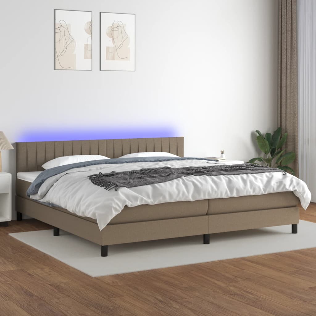 Letto a Molle Materasso e LED tortora 200x200cm in Tessuto - homemem39