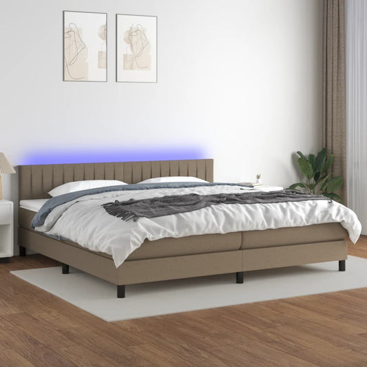 Letto a Molle Materasso e LED tortora 200x200cm in Tessuto - homemem39