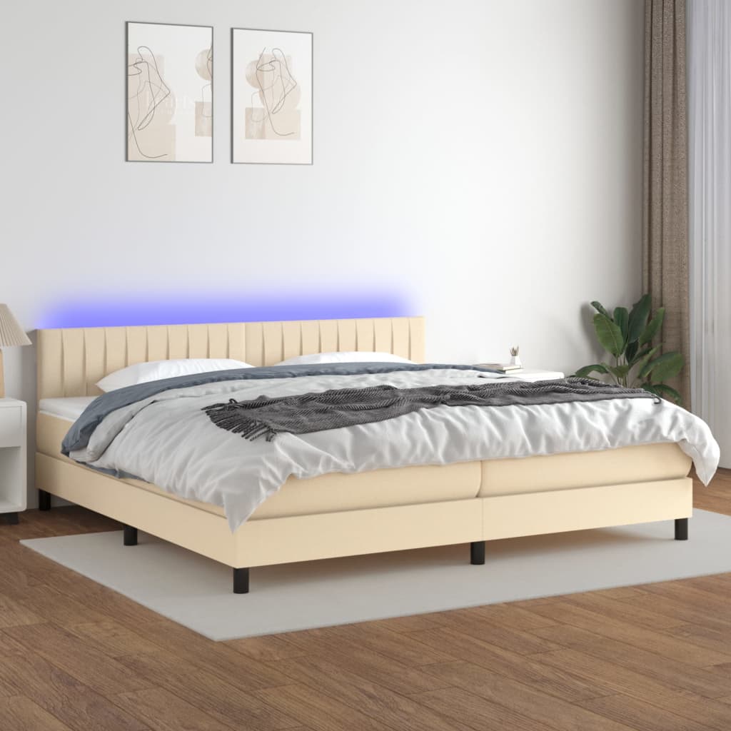 Letto a Molle Materasso e LED bianco 200x200cm in Tessuto - homemem39
