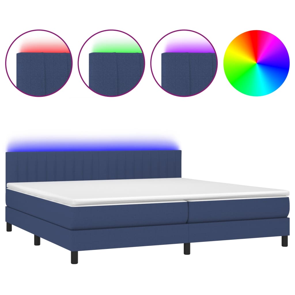 Letto a Molle Materasso e LED Blu 200x200cm in Tessuto - homemem39