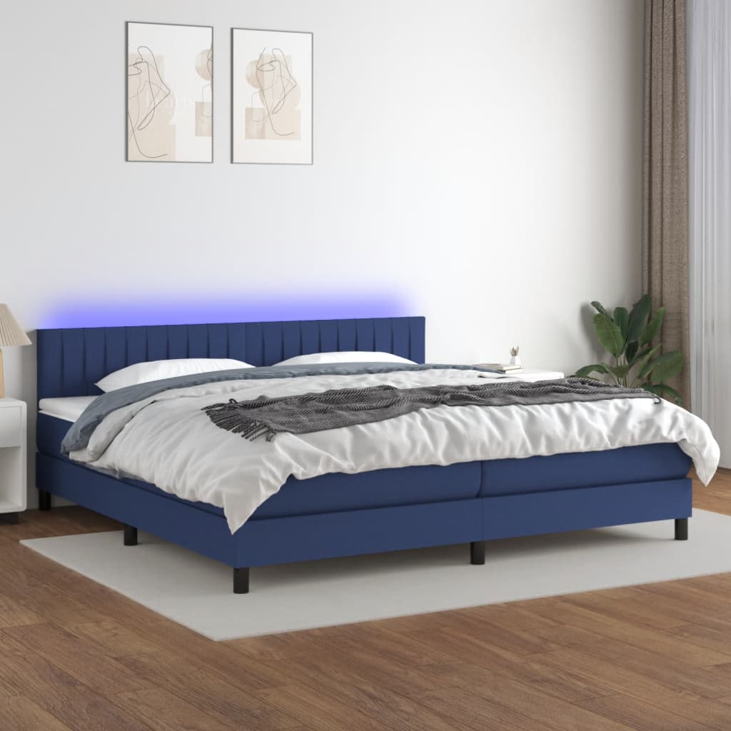 Letto a Molle Materasso e LED Blu 200x200cm in Tessuto - homemem39