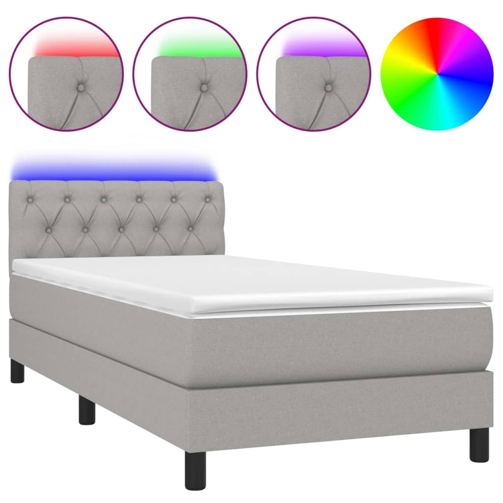 Letto a Molle Materasso e LED Grigio Chiaro 80x200 cm Tessuto - homemem39