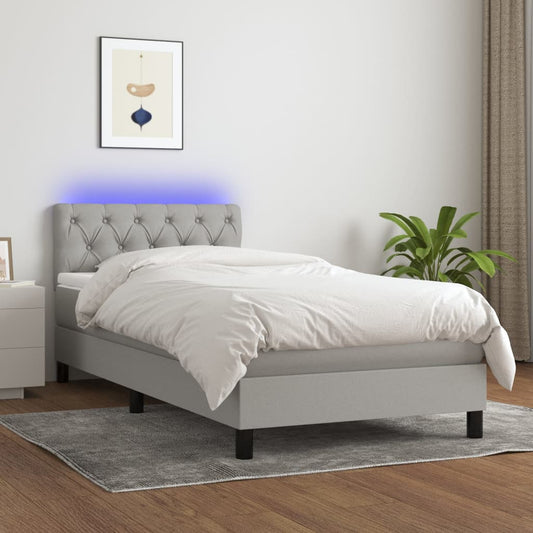 Letto a Molle Materasso e LED Grigio Chiaro 80x200 cm Tessuto - homemem39