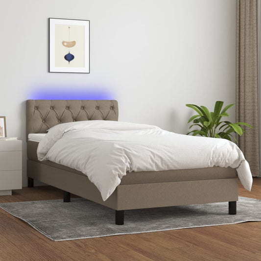 Letto a Molle con Materasso e LED Tortora 80x200 cm in Tessuto - homemem39