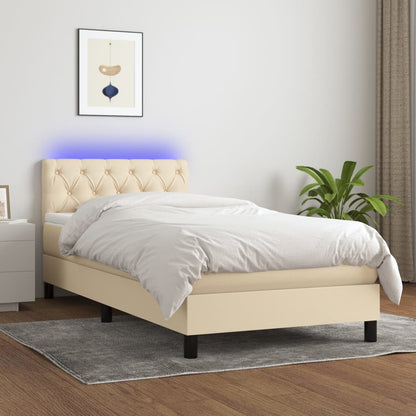 Letto a Molle con Materasso e LED Crema 80x200 cm in Tessuto - homemem39