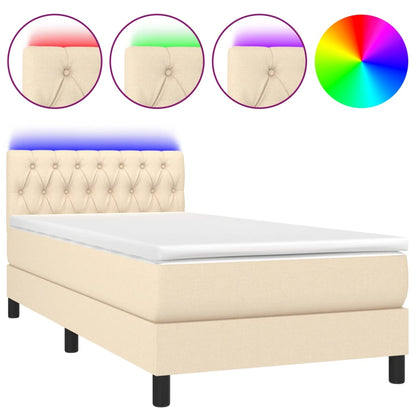Letto a Molle con Materasso e LED Crema 90x190 cm in Tessuto - homemem39