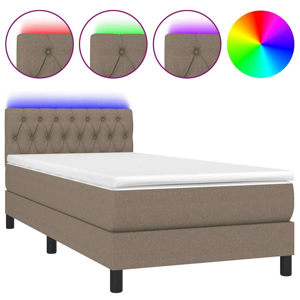 Letto a Molle con Materasso e LED Tortora 90x200 cm in Tessuto