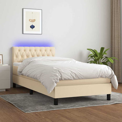 Letto a Molle con Materasso e LED Crema 90x200 cm in Tessuto