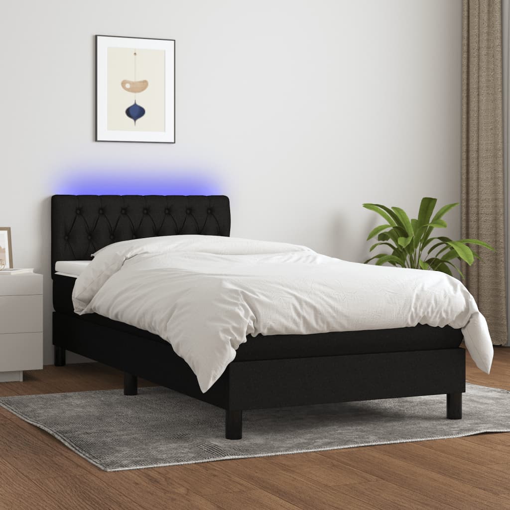 Letto a Molle con Materasso e LED Nero 100x200 cm in Tessuto - homemem39