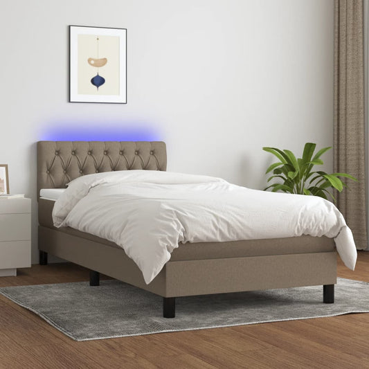 Letto a Molle con Materasso e LED Tortora 100x200cm in Tessuto - homemem39