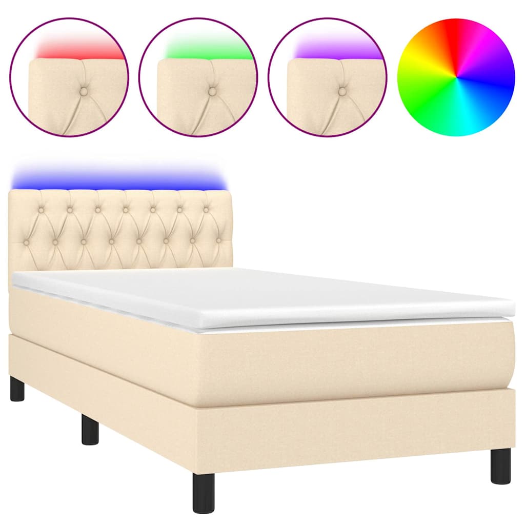 Letto a Molle con Materasso e LED Crema 100x200cm in Tessuto