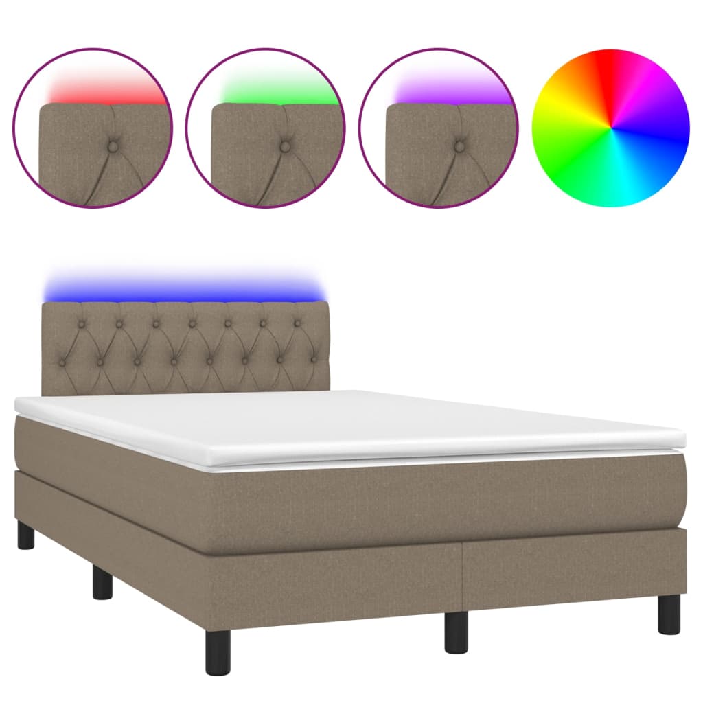 Letto a Molle con Materasso e LED Tortora 120x200cm in Tessuto | homemem39