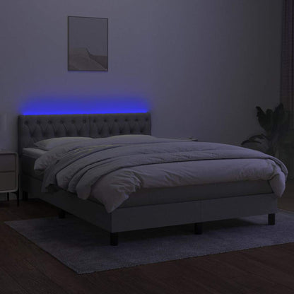 Letto a Molle Materasso e LED Grigio Chiaro 140x190 cm Tessuto