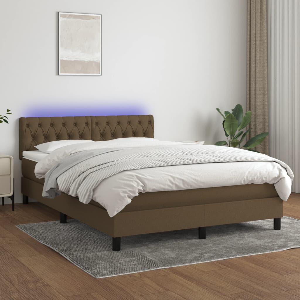 Letto a Molle Materasso e LED MarroneScuro 140x190cm in Tessuto | homemem39