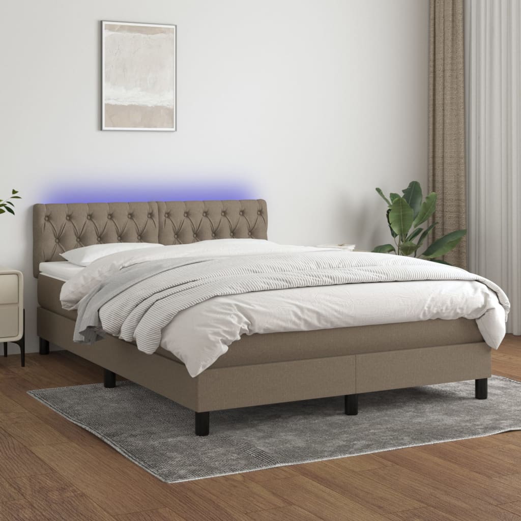 Letto a Molle con Materasso e LED Tortora 140x190 cm in Tessuto - homemem39