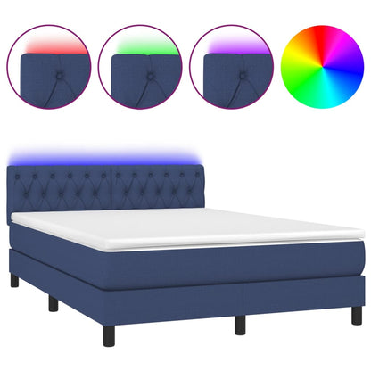 Letto a Molle con Materasso e LED Blu 140x190 cm in Tessuto - homemem39