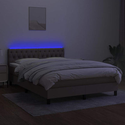 Letto a Molle con Materasso e LED Tortora 140x200 cm in Tessuto