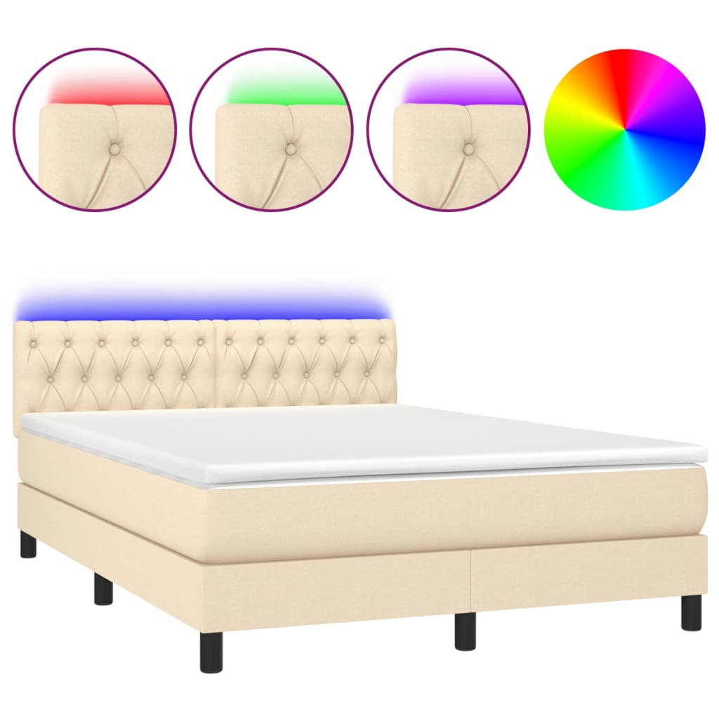 Letto a Molle con Materasso e LED Crema 140x200 cm in Tessuto - homemem39
