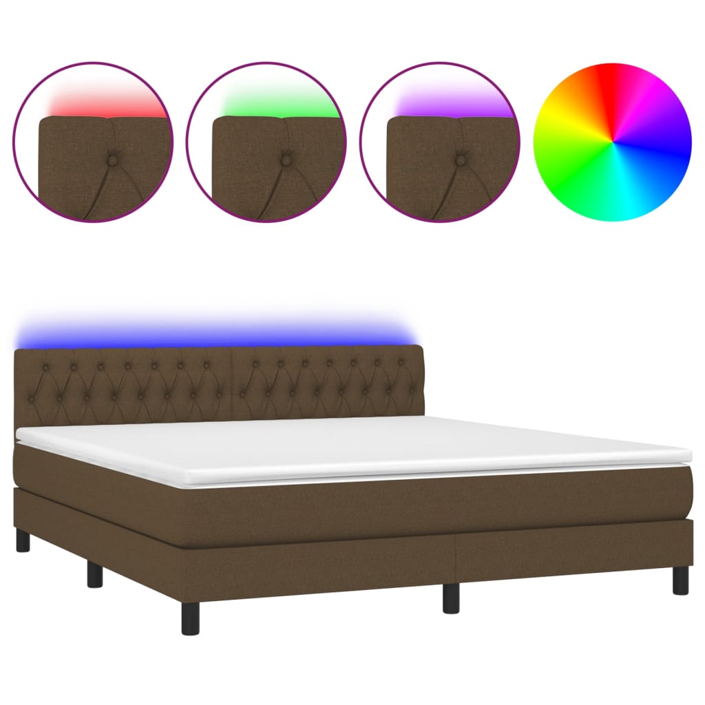 Letto a Molle Materasso e LED Marrone Scuro 160x200 cm Tessuto - homemem39