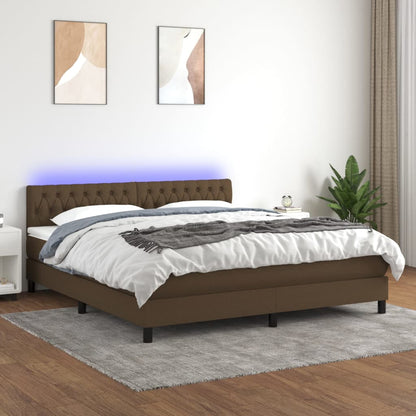 Letto a Molle Materasso e LED Marrone Scuro 160x200 cm Tessuto - homemem39