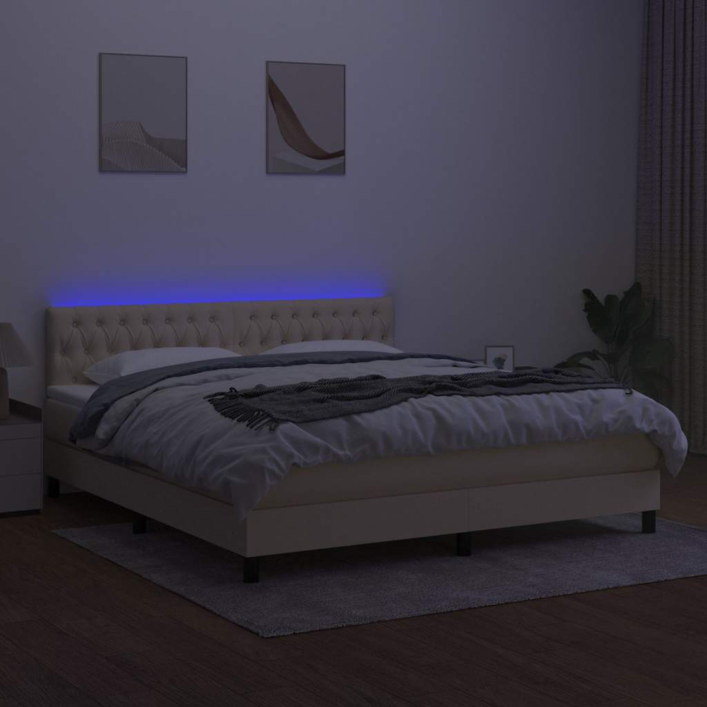 Letto a Molle con Materasso e LED Crema 160x200 cm in Tessuto