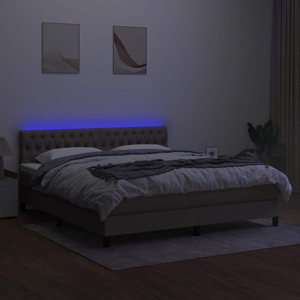Letto a Molle con Materasso e LED Tortora 180x200 cm in Tessuto