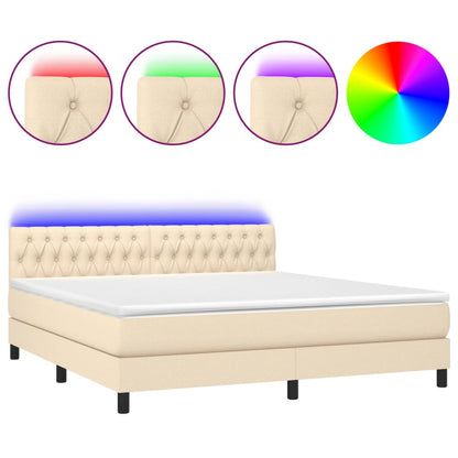 Letto a Molle con Materasso e LED Crema 180x200 cm in Tessuto - homemem39