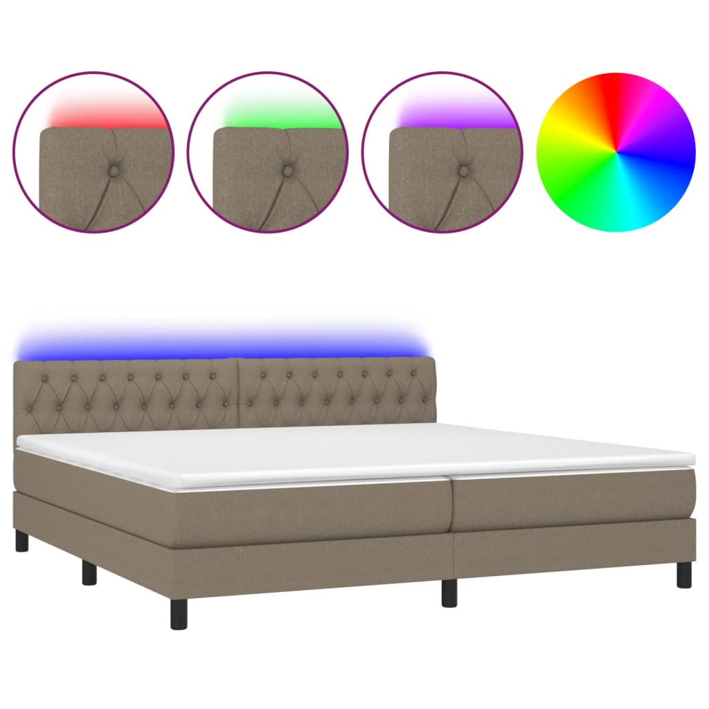 Letto a Molle Materasso e LED tortora 200x200cm in Tessuto - homemem39
