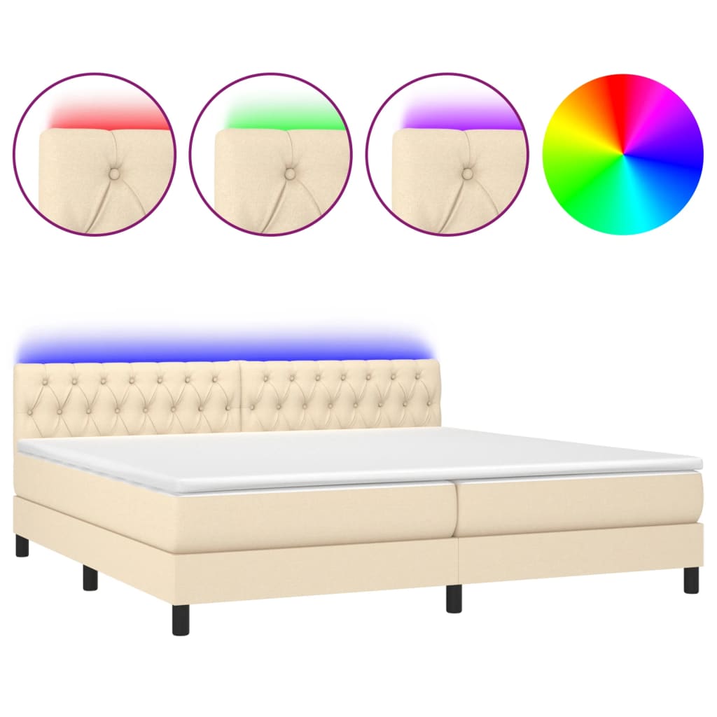 Letto a Molle Materasso e LED bianco 200x200cm in Tessuto - homemem39
