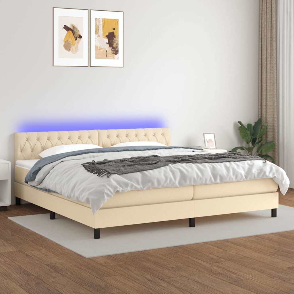 Letto a Molle Materasso e LED bianco 200x200cm in Tessuto