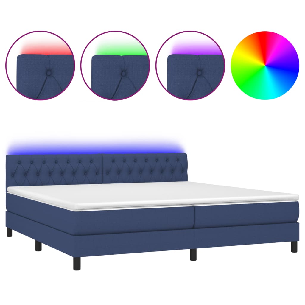 Letto a Molle Materasso e LED Blu 200x200cm in Tessuto - homemem39