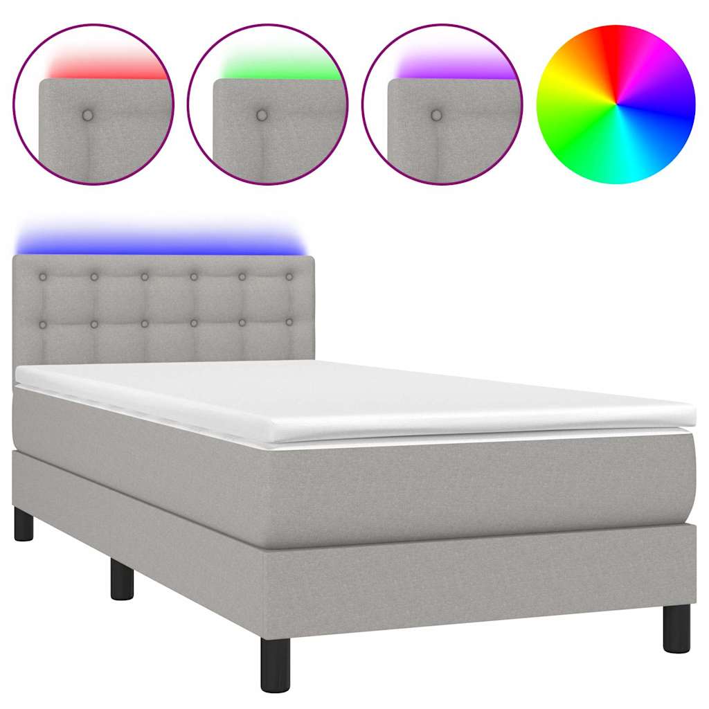 Letto a Molle Materasso e LED Grigio Chiaro 80x200 cm Tessuto