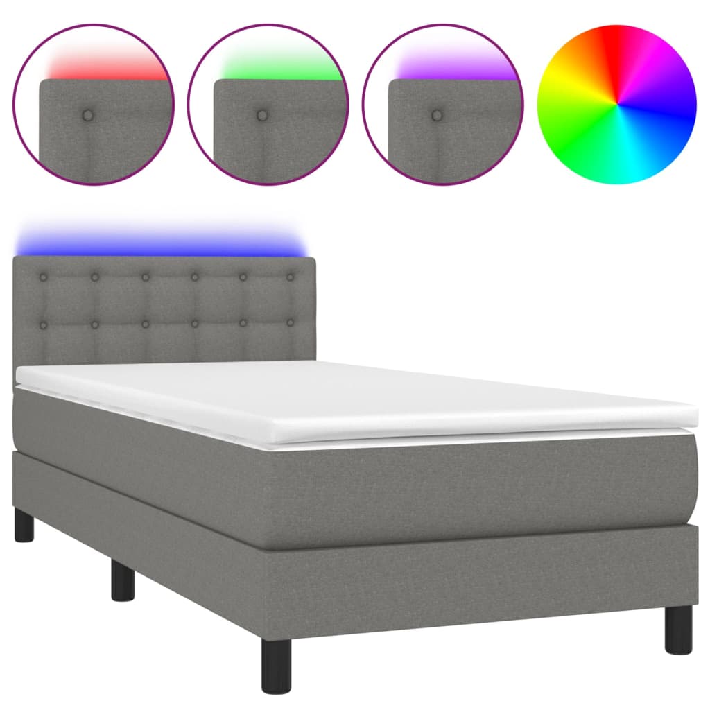 Letto a Molle Materasso e LED Grigio Scuro 80x200 cm in Tessuto - homemem39