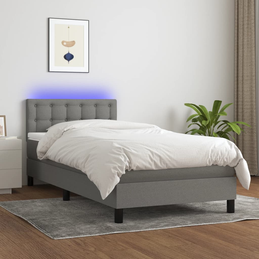 Letto a Molle Materasso e LED Grigio Scuro 80x200 cm in Tessuto - homemem39