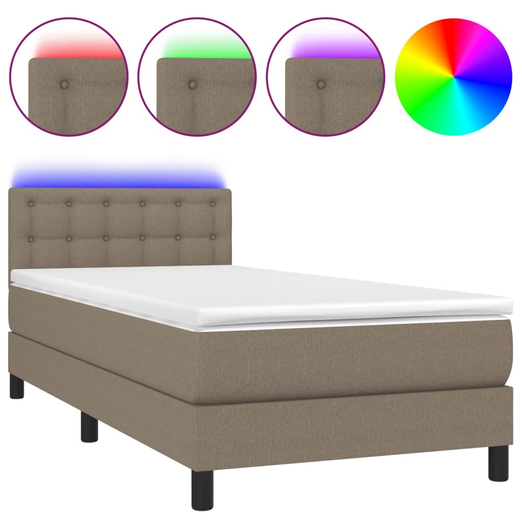 Letto a Molle con Materasso e LED Tortora 80x200 cm in Tessuto - homemem39