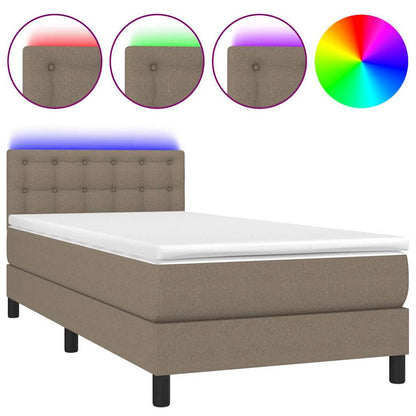 Letto a Molle con Materasso e LED Tortora 80x200 cm in Tessuto