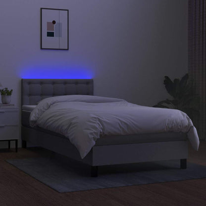 Letto a Molle Materasso e LED Grigio Chiaro 90x190 cm Tessuto