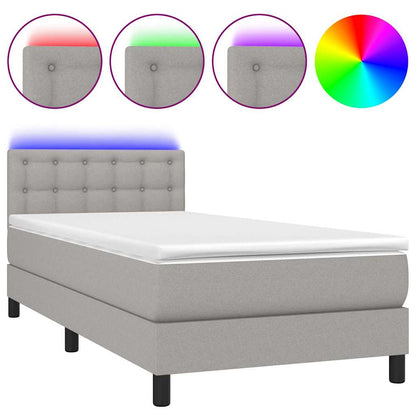 Letto a Molle Materasso e LED Grigio Chiaro 100x200 cm Tessuto