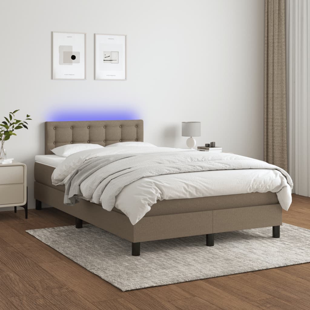 Letto a Molle con Materasso e LED Tortora 120x200cm in Tessuto | homemem39
