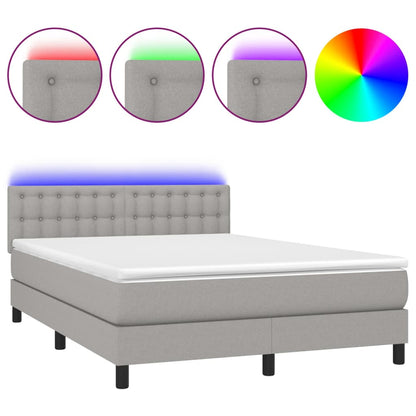 Letto a Molle Materasso e LED Grigio Chiaro 140x190 cm Tessuto | homemem39