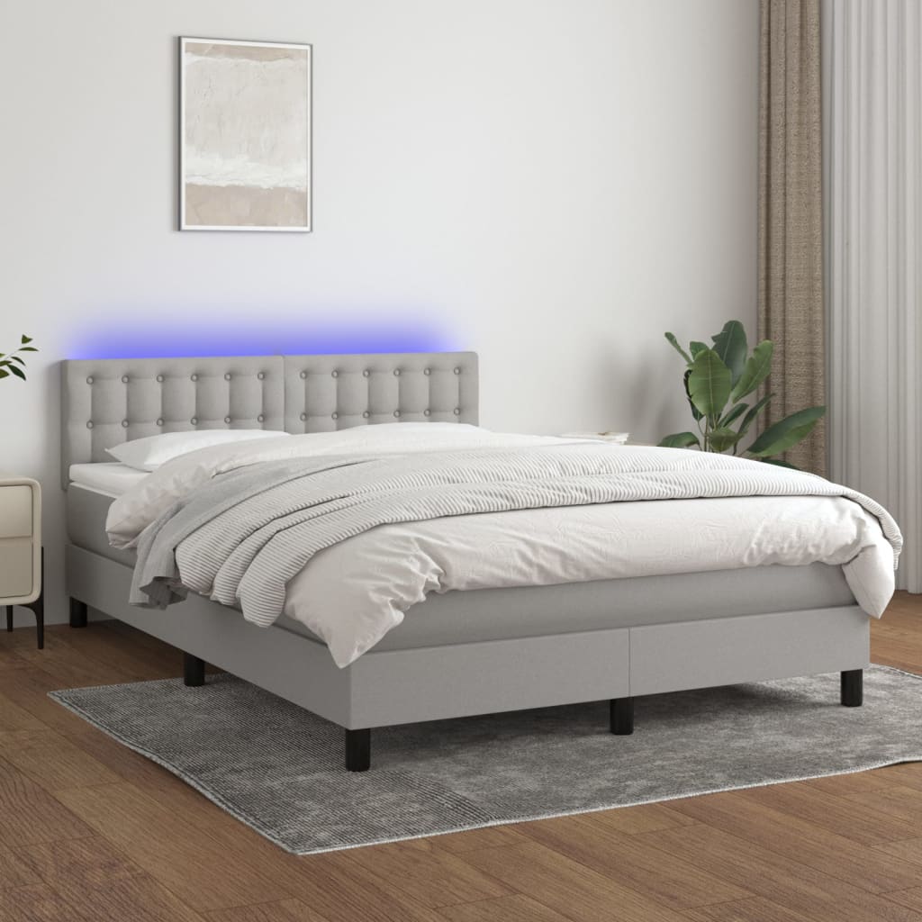 Letto a Molle Materasso e LED Grigio Chiaro 140x190 cm Tessuto | homemem39