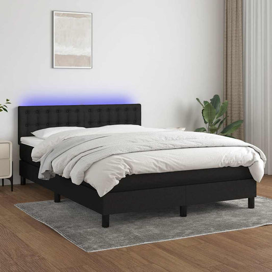 Letto a Molle con Materasso e LED Nero 140x190 cm in Tessuto | homemem39