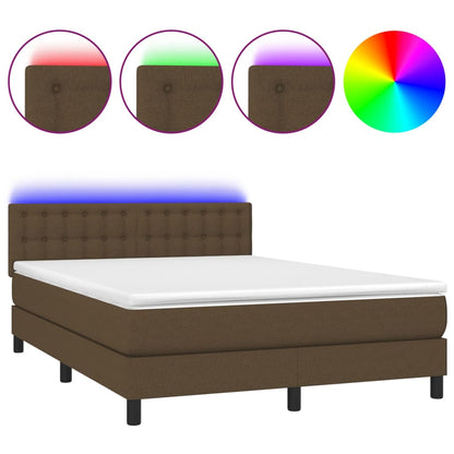 Letto a Molle Materasso e LED MarroneScuro 140x190cm in Tessuto | homemem39