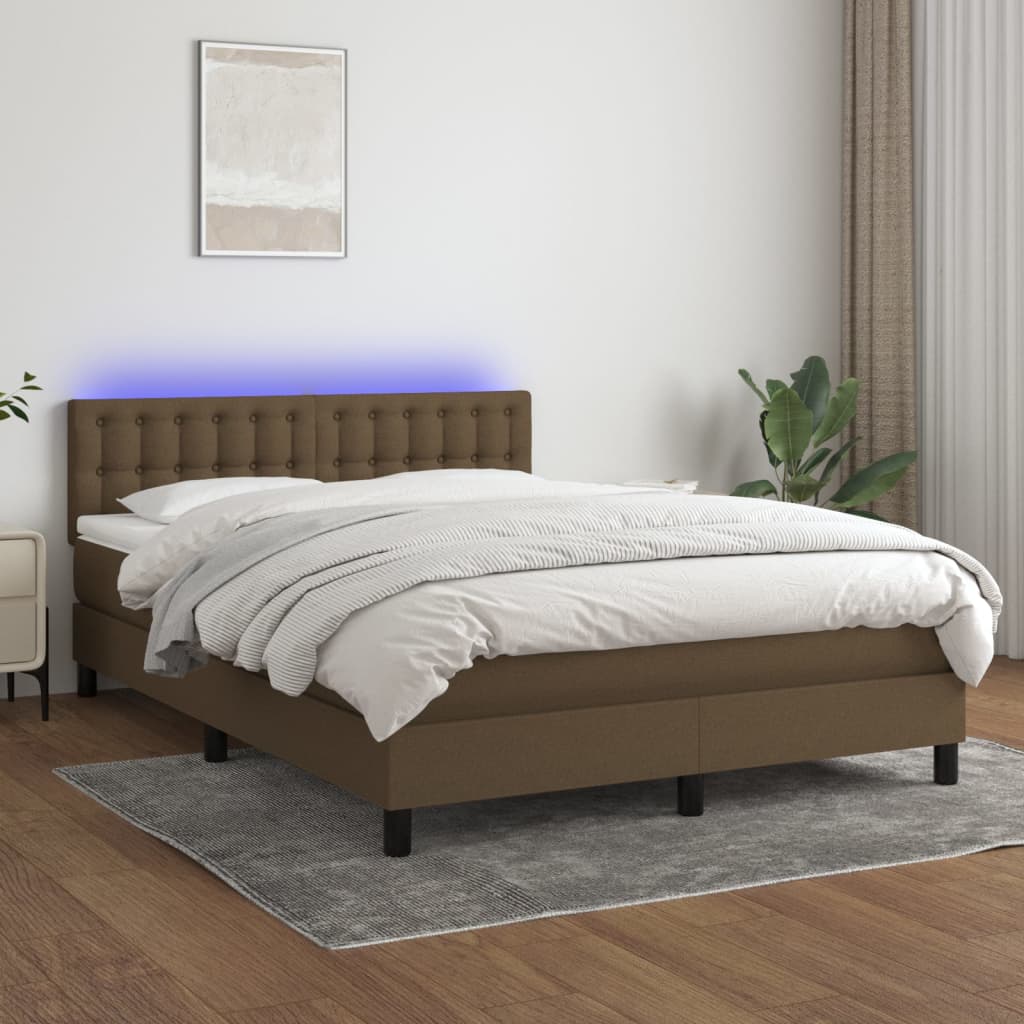Letto a Molle Materasso e LED MarroneScuro 140x190cm in Tessuto | homemem39