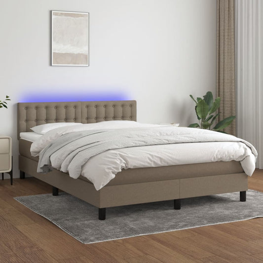 Letto a Molle con Materasso e LED Tortora 140x190 cm in Tessuto - homemem39