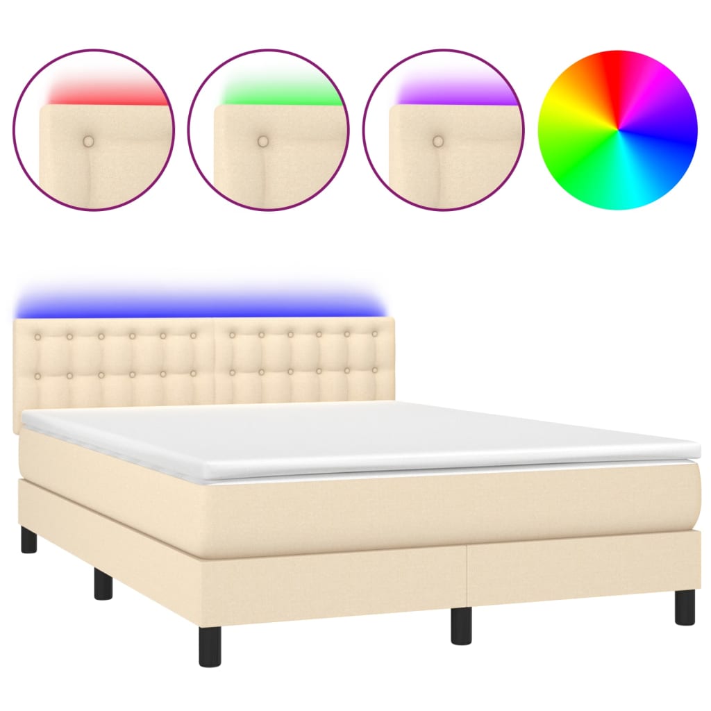 Letto a Molle con Materasso e LED Crema 140x190 cm in Tessuto | homemem39